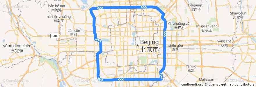 Mapa del recorrido Subway 10: 西局 => 西局 de la línea  en بكين.