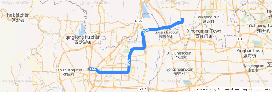 Mapa del recorrido Subway FS: 阎村东 => 郭公庄 de la línea  en Pékin.