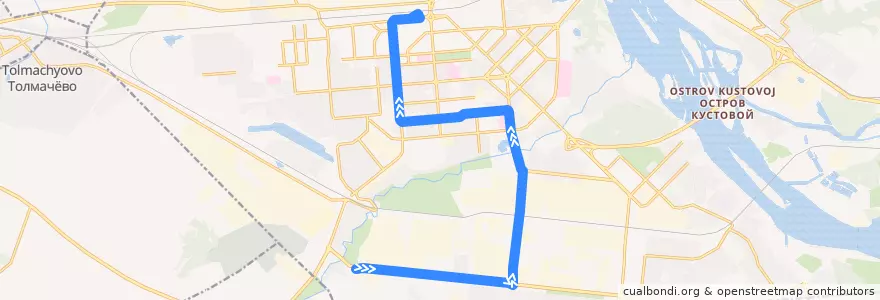 Mapa del recorrido трамвай 9: Молкомбинат => ТЭЦ-2 de la línea  en городской округ Новосибирск.
