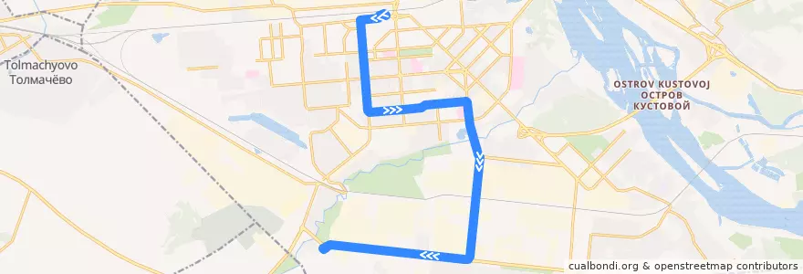 Mapa del recorrido трамвай 9: ТЭЦ-2 => Молкомбинат de la línea  en городской округ Новосибирск.