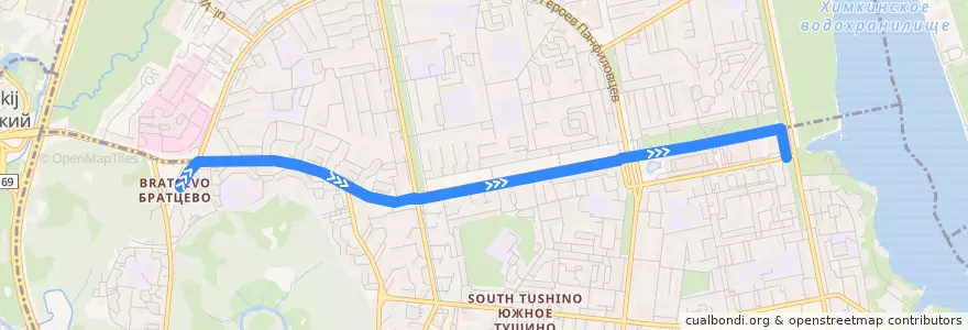 Mapa del recorrido Автобус Т70к: Братцево - Улица Свободы de la línea  en Северо-Западный административный округ.