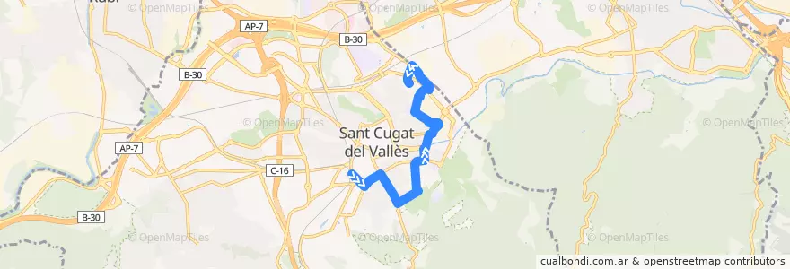 Mapa del recorrido L8 Nucli Urbà - ESADE - Torrent de Ferrussons de la línea  en Sant Cugat del Vallès.