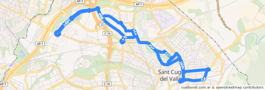 Mapa del recorrido L9 Rbla. del Celler - Volpelleres - Centre Comercial de la línea  en Sant Cugat del Vallès.