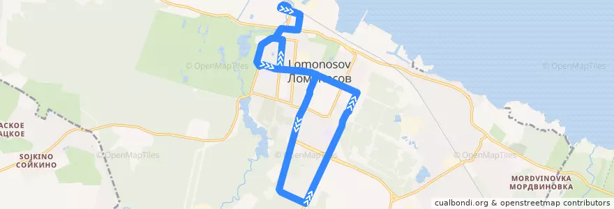 Mapa del recorrido Автобус № 7л: вокзал => вокзал de la línea  en Ломоносов.