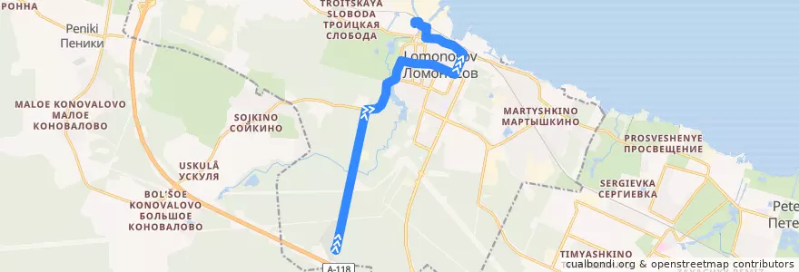 Mapa del recorrido Автобус № 347: Илики => Ломоносов, вокзал de la línea  en Ломоносов.