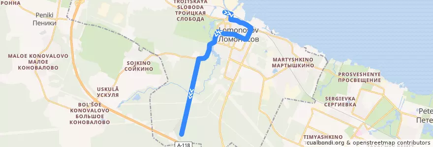 Mapa del recorrido Автобус № 347: Ломоносов, вокзал => Илики de la línea  en Ломоносов.