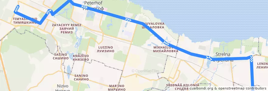 Mapa del recorrido Автобус № 359: Университет => ж/д платформа "Сергиево" de la línea  en Петродворцовый район.