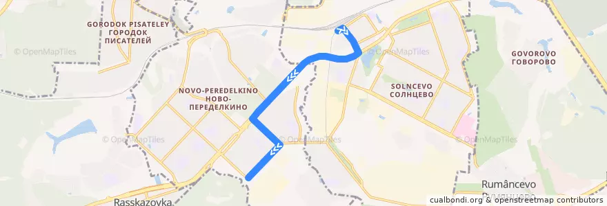 Mapa del recorrido Автобус 166: Станция Солнечная - Новоорловская улица de la línea  en Западный административный округ.