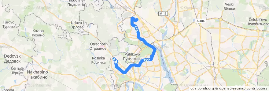 Mapa del recorrido Автобус 959: 4-й микрорайон Митина => Стокманн de la línea  en Moscow.
