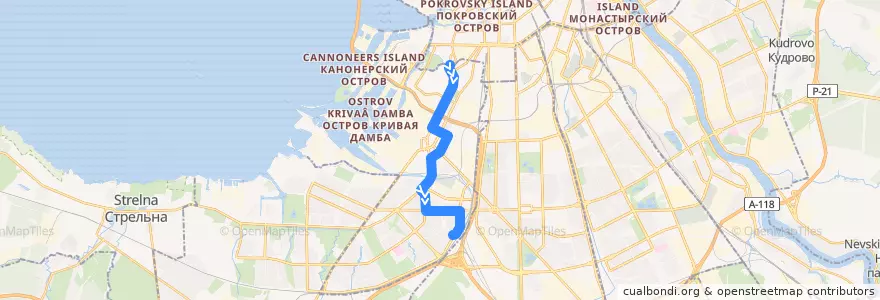 Mapa del recorrido Автобус № 73: площадь Стачек => Счастливая улица de la línea  en Кировский район.