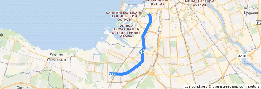 Mapa del recorrido Троллейбус № 20: Авангардная улица => площадь Стачек de la línea  en Кировский район.