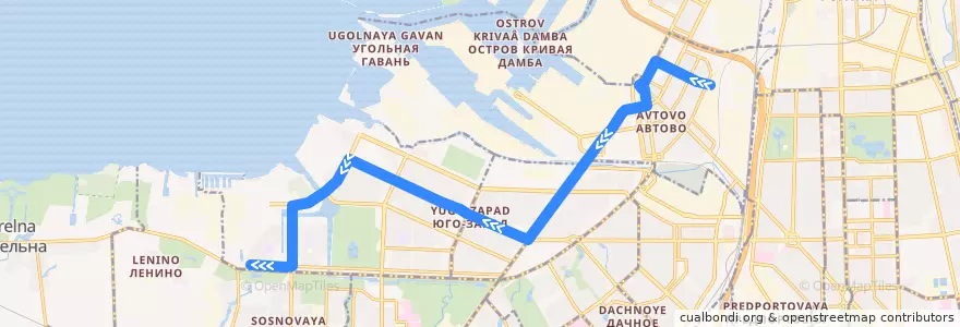 Mapa del recorrido Троллейбус № 41: улица Васи Алексеева => улица Адмирала Черокова, 59 de la línea  en Санкт-Петербург.