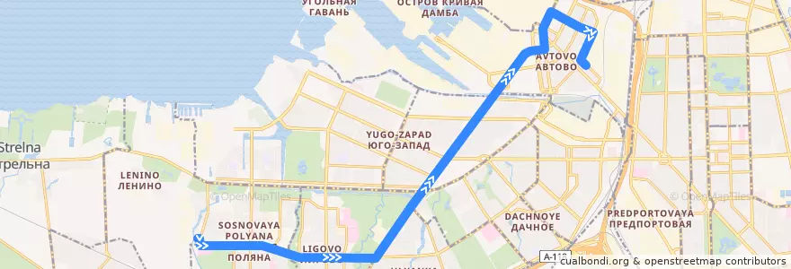 Mapa del recorrido Троллейбус № 46: улица Пионерстроя => Автовский домостроительный комбинат de la línea  en Санкт-Петербург.