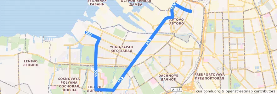 Mapa del recorrido Троллейбус № 48: проспект Героев => улица Васи Алексеева de la línea  en Санкт-Петербург.