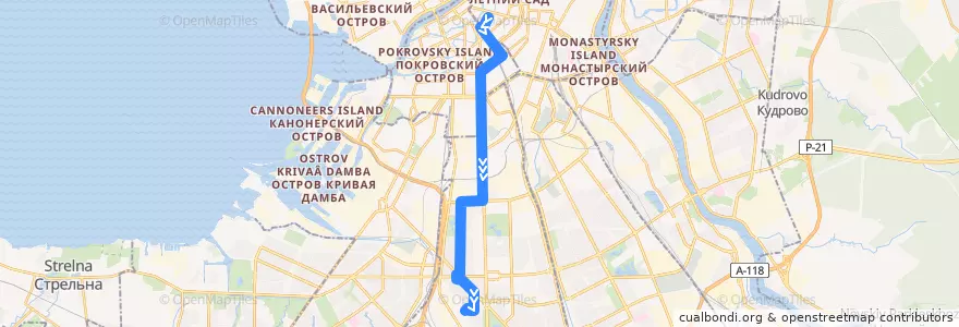 Mapa del recorrido Троллейбус № 17: Казанский собор => улица Костюшко de la línea  en Санкт-Петербург.