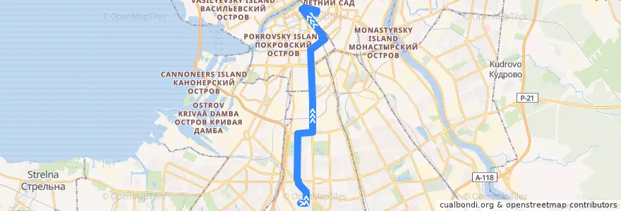 Mapa del recorrido Троллейбус № 17: улица Костюшко => Казанский собор de la línea  en Санкт-Петербург.