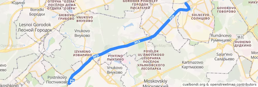 Mapa del recorrido Автобус 750: Внуковский завод - станция Солнечная de la línea  en Москва.