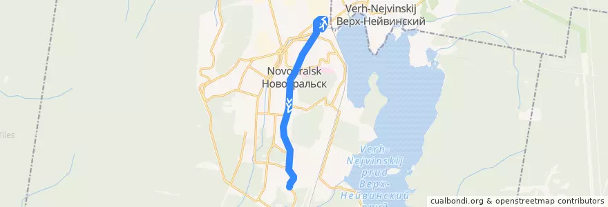 Mapa del recorrido Автобус №1: М. Горького - 20 МКР de la línea  en Новоуральский городской округ.