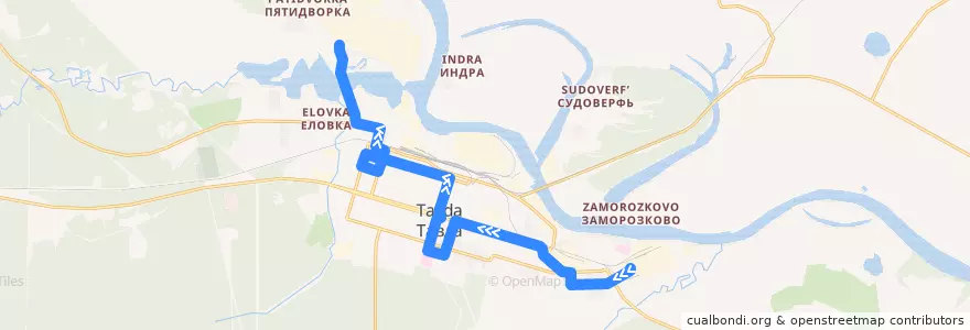 Mapa del recorrido Автобус 1: ТФК=>Лесокомбинат de la línea  en Тавдинский городской округ.