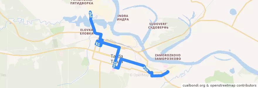 Mapa del recorrido Автобус 1: Лесокомбинат=>ТФК de la línea  en Тавдинский городской округ.