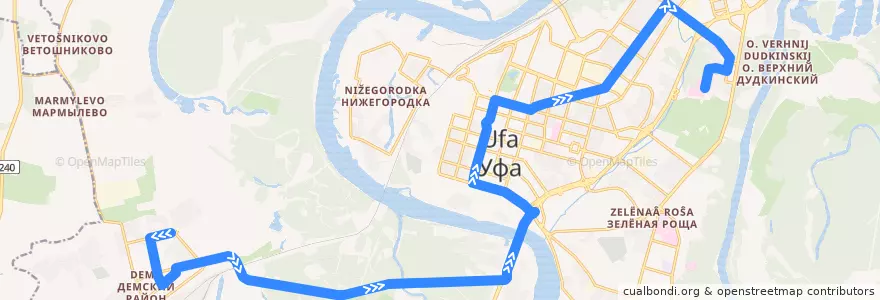 Mapa del recorrido Автобус № 257к: Дагестанская => 21 Больница de la línea  en городской округ Уфа.