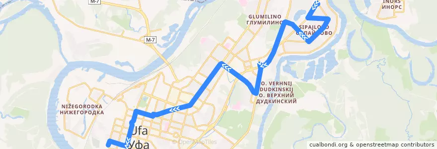 Mapa del recorrido Автобус № 75: ОК Сипайловский => Телецентр de la línea  en городской округ Уфа.