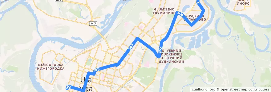 Mapa del recorrido Автобус № 75: Телецентр => ОК Сипайловский de la línea  en городской округ Уфа.