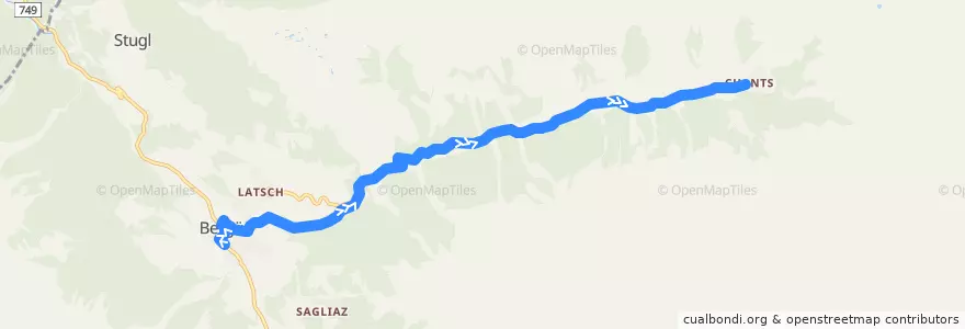 Mapa del recorrido 592 de la línea  en Bergün Filisur.