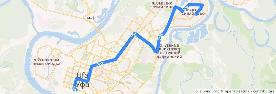 Mapa del recorrido Троллейбус № 19: Башдрамтеатр => Сипайлово de la línea  en городской округ Уфа.