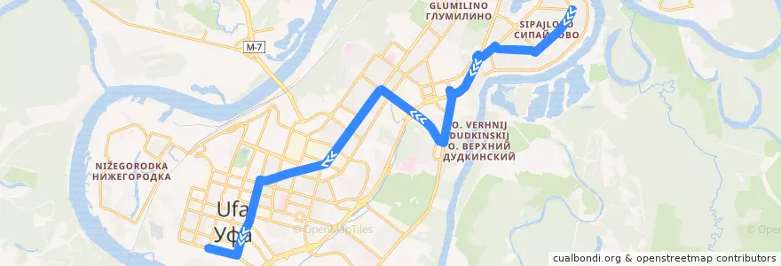 Mapa del recorrido Троллейбус № 19: Сипайлово => Башдрамтеатр de la línea  en городской округ Уфа.