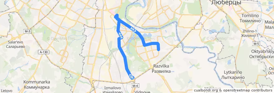 Mapa del recorrido Автобус Т11: Загорье - Метро "Красногвардейская" de la línea  en Южный административный округ.