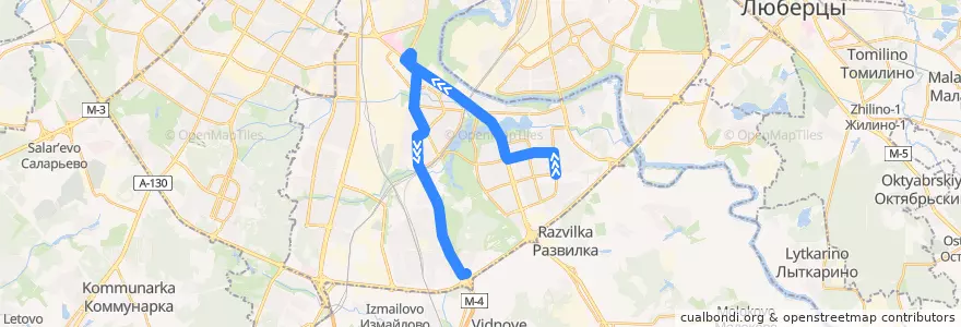 Mapa del recorrido Автобус Т11: Метро "Красногвардейская" - Загорье de la línea  en Южный административный округ.