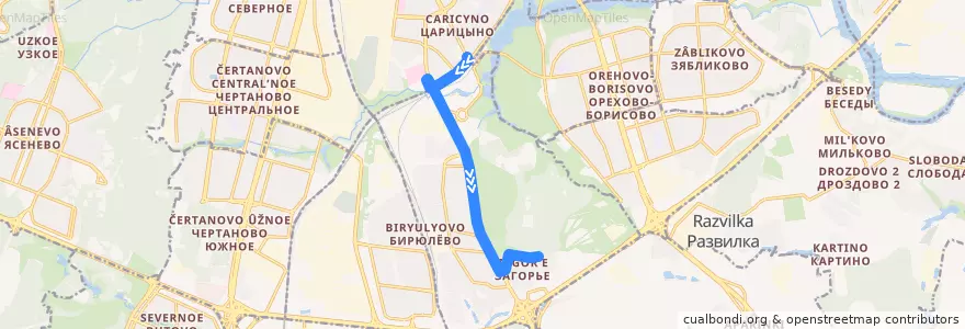 Mapa del recorrido Автобус 761: Метро "Царицыно" - 6-й микрорайон Загорья de la línea  en район Бирюлёво Восточное.