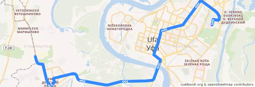 Mapa del recorrido Автобус № 57: Больница 21 => Иммунопрепарат de la línea  en городской округ Уфа.
