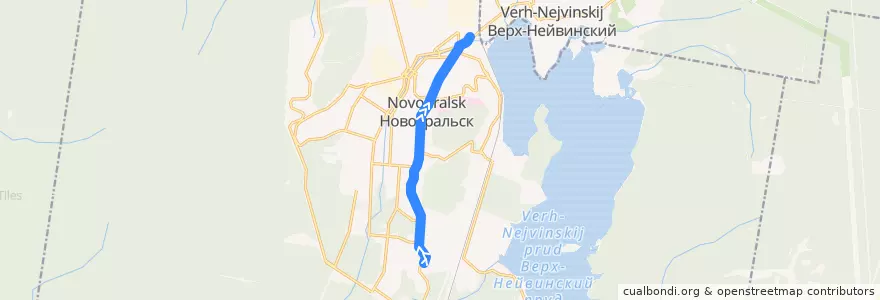 Mapa del recorrido Автобус №1: 20 МКР - М Горького de la línea  en Новоуральский городской округ.