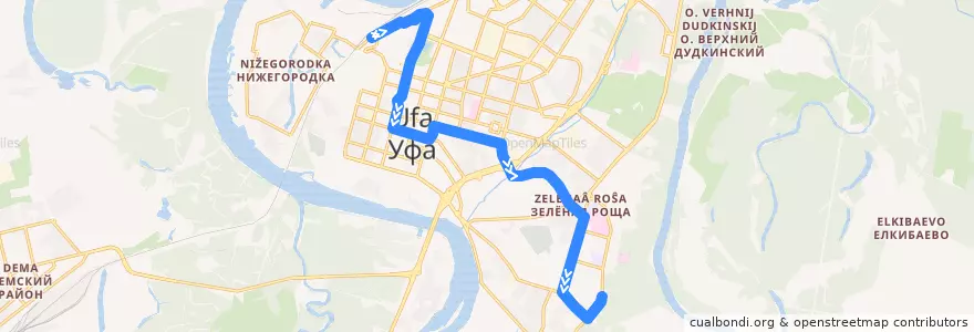 Mapa del recorrido Автобус № 3: Дзержинского => Белореченский микрорайон de la línea  en ウファ管区.