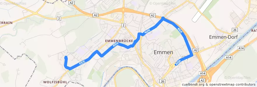 Mapa del recorrido Bus 42: Emmenbrücke, Emmen Center =>Emmenbrücke, Schönbühl de la línea  en Emmen.
