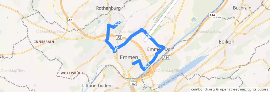 Mapa del recorrido Bus 44: Emmenbrücke, Emmen Center => Emmenbrücke, Benziwil West via Sprengi, Gersag, Sedelstrasse de la línea  en Emmen.