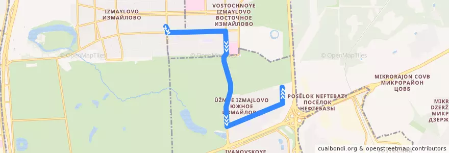 Mapa del recorrido Автобус 664: Метро «Первомайская» => Южное Измайлово de la línea  en Восточный административный округ.