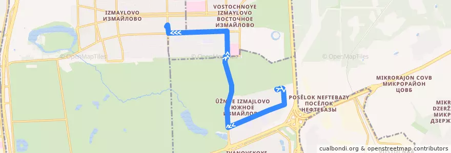 Mapa del recorrido Автобус 664: Южное Измайлово => Метро «Первомайская» de la línea  en Восточный административный округ.