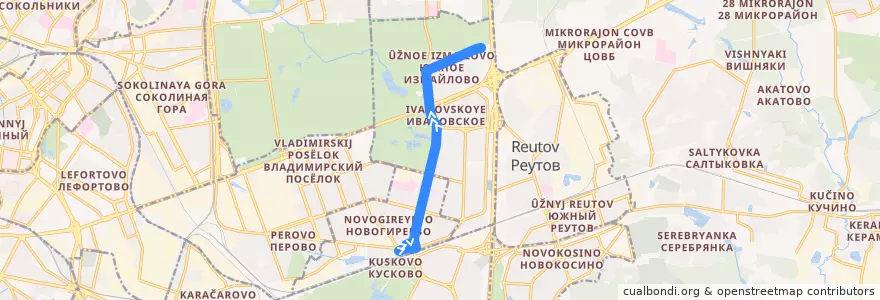 Mapa del recorrido Автобус №276: Платформа Новогиреево - Измайлово Южное de la línea  en Östlicher Verwaltungsbezirk.