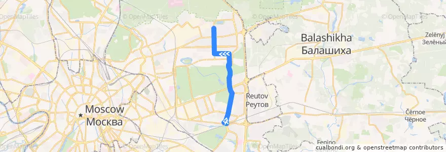 Mapa del recorrido Автобус 645: Платформа Новогиреево => Черницыно de la línea  en Восточный административный округ.