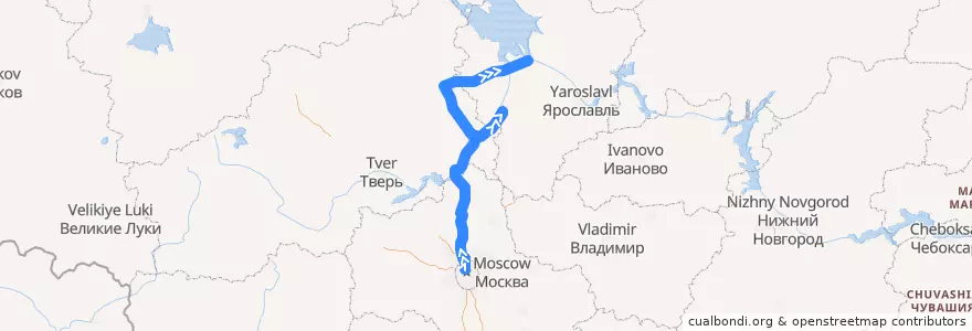 Mapa del recorrido Москва — Рыбинск de la línea  en Центральный федеральный округ.