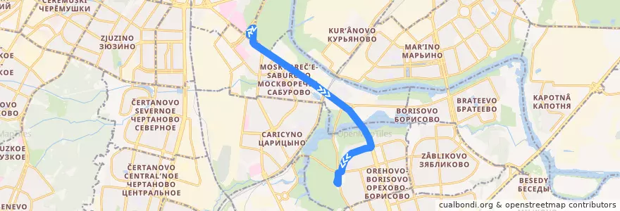 Mapa del recorrido Автобус №709: Метро "Каширская" - Метро "Орехово" de la línea  en Южный административный округ.