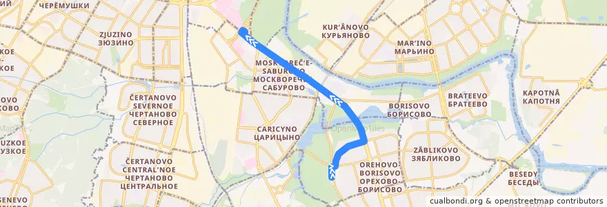 Mapa del recorrido Автобус №709: Метро "Орехово" - Метро "Каширская" de la línea  en Southern Administrative Okrug.