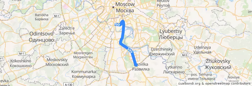 Mapa del recorrido Автобус Т67: Автозаводский мост - Каширское шоссе, дом №148 de la línea  en Южный административный округ.