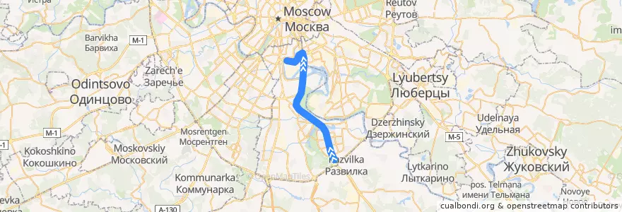 Mapa del recorrido Автобус Т67: Каширское шоссе, дом №148 - Автозаводский мост de la línea  en Южный административный округ.