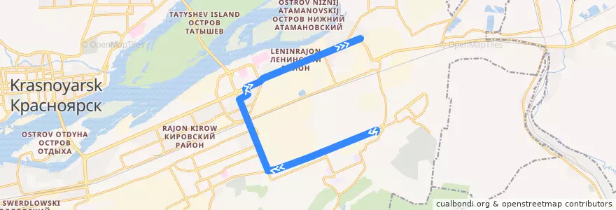 Mapa del recorrido Трамвай №2: Посёлок Энергетиков - Крастэц de la línea  en Krasnoyarsk Urban Okrug.