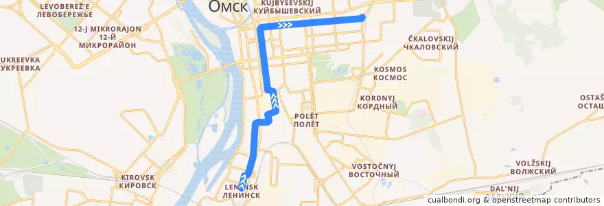 Mapa del recorrido Трамвай №9: Котельникова - 3-й Разъезд de la línea  en городской округ Омск.