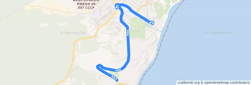 Mapa del recorrido Троллейбус №2: Алушта, троллейбусный вокзал - Рабочий Уголок de la línea  en Алуштинский городской совет.
